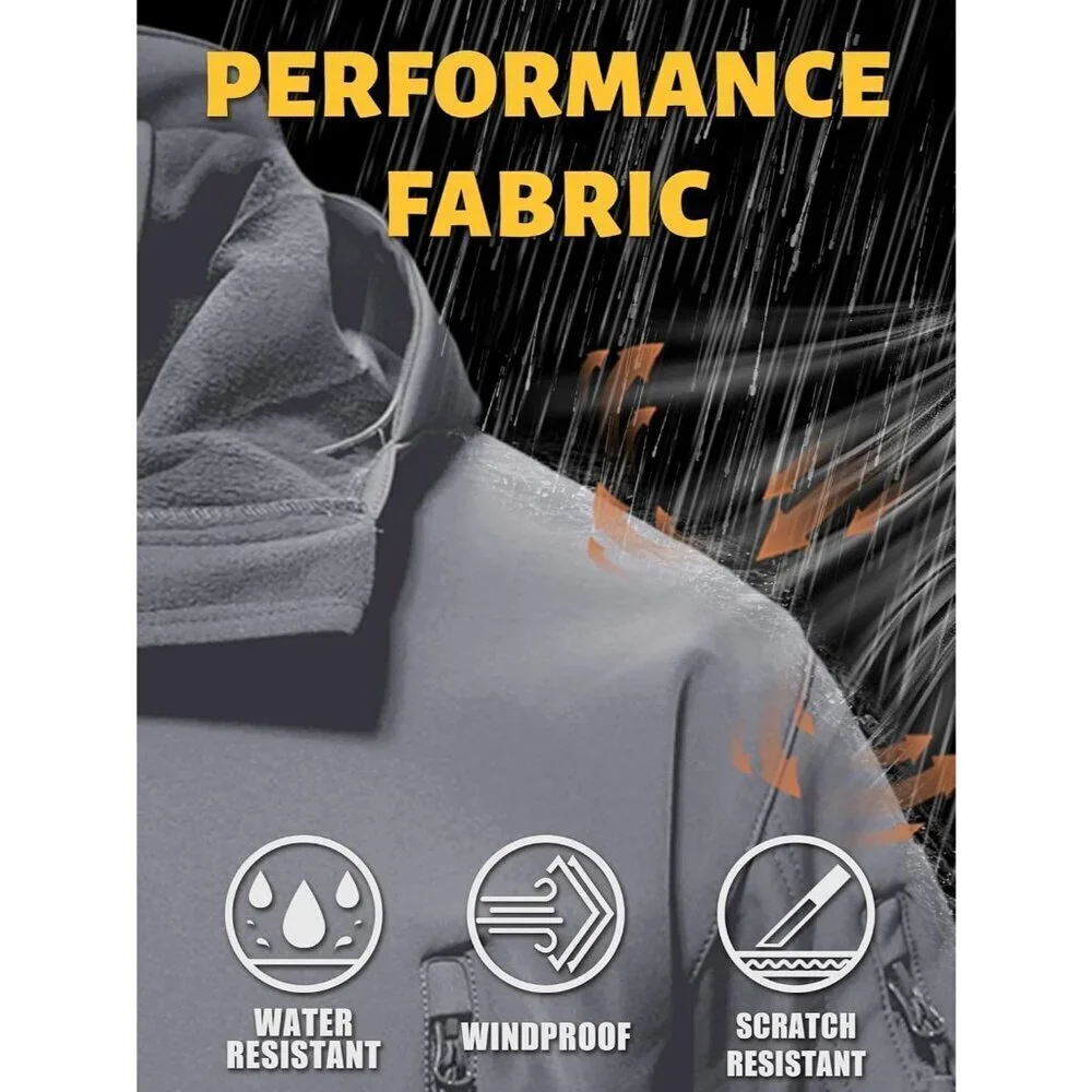 Men's #02-light Grey Tactical Soft Shell Winter Jacket with Fleece Lining & Hood